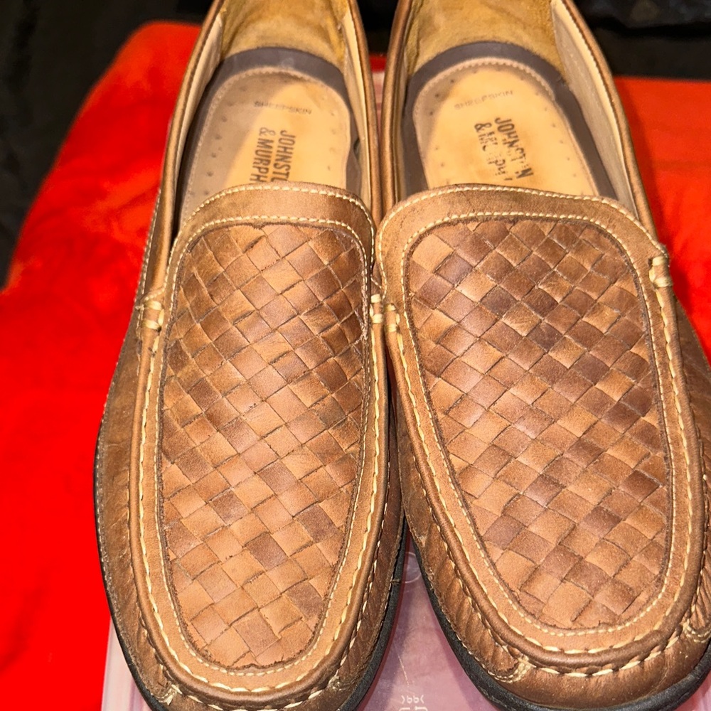 Johnston & Murphy Woven Tan Leather Slip-Ons